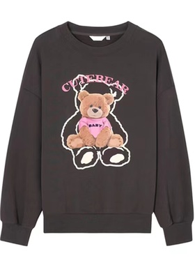 10686加绒加厚全棉卫衣立体字母小熊印花韩版宽松慵懒风套头上衣