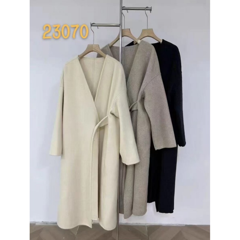 双面羊绒大衣飘带羊毛长款外套女