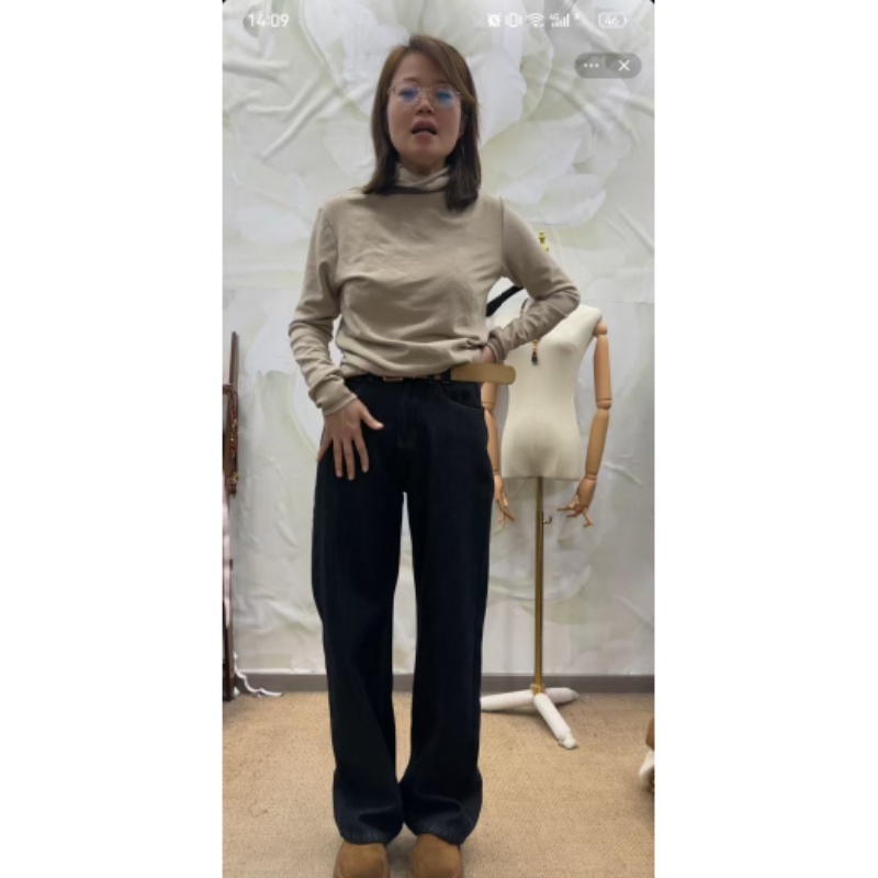 20801复古高腰显瘦直筒牛仔裤
