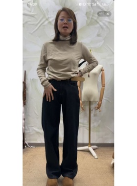 20634加绒加厚阔腿牛仔裤复合一体婴儿绒高腰百搭宽松休闲直筒裤