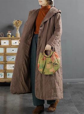 20246小莲~大棉衣夹棉保暖砂洗纯亚麻棉衣百搭长款连帽棉风衣外套