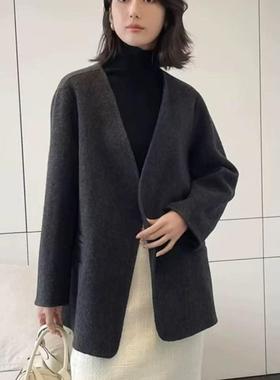 20911欧货高级感牛角扣双面羊绒大衣中长款小个子绵羊毛毛呢外套