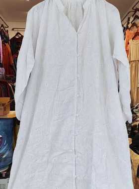 18815森系提花刺绣纯棉宽松中长款长袖衬衫气质百搭防晒薄外套女