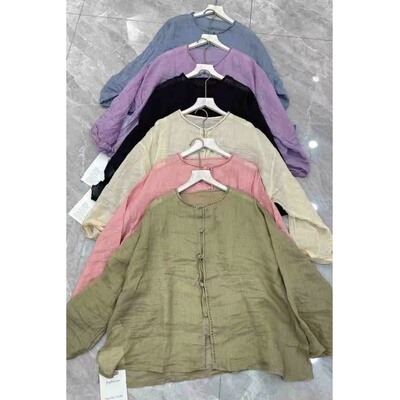 苎麻衬衫纯色百搭单排扣防晒衣女