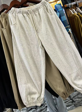 21104休闲百搭松紧腰抽绳束脚卫裤运动裤设计感分割线休闲裤长裤