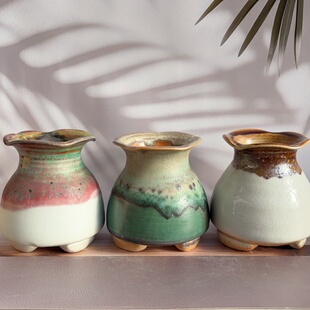 奶罐奶瓶福袋多肉花盆手工老桩花盆景德镇手工粗陶泥透气控型