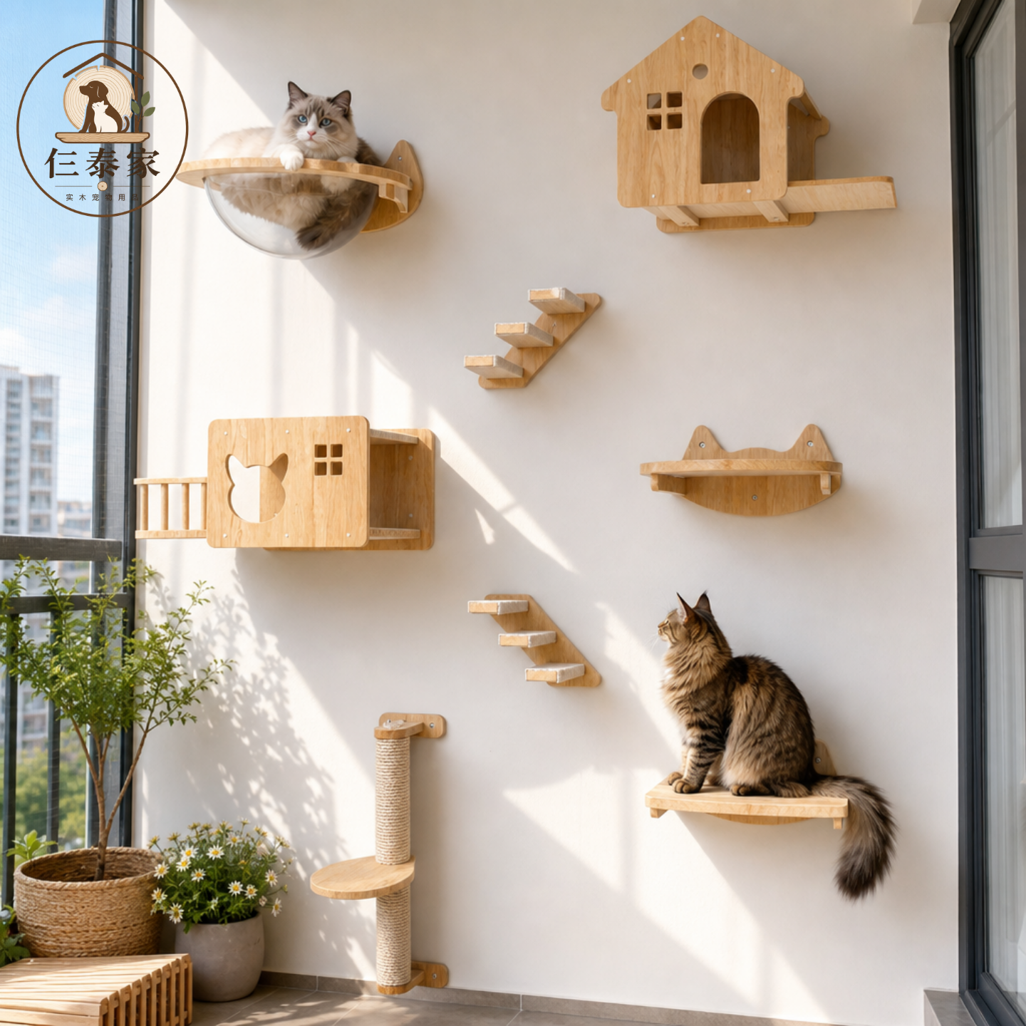 免费设计订制猫咪猫咖壁挂墙上多功能跳板太空舱猫窝可免打孔猫墙