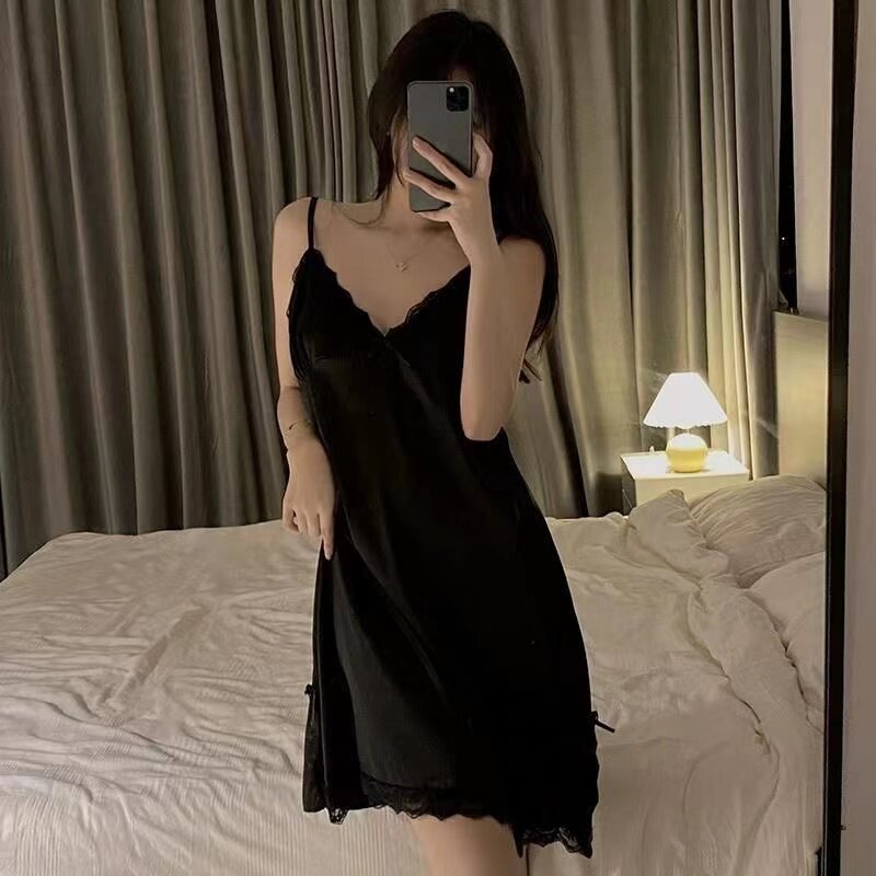 冰丝性感睡衣女带胸垫夏季2025新款蕾丝高级感吊带睡裙纯欲居家服图片