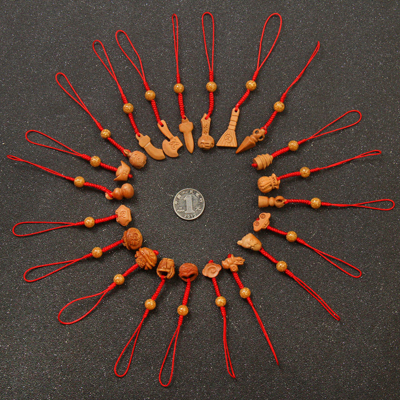 桃木雕刻手机挂件包包U盘挂绳