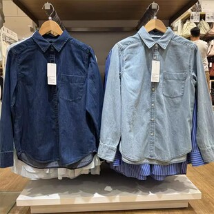 U家日单春秋季 男女牛仔衬衫 长袖 水洗产品休闲衬衣外套 同款