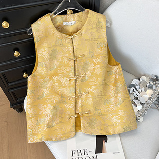 新中式国风提花织锦马甲女2026早春新款甜美气质马夹唐装背心外套