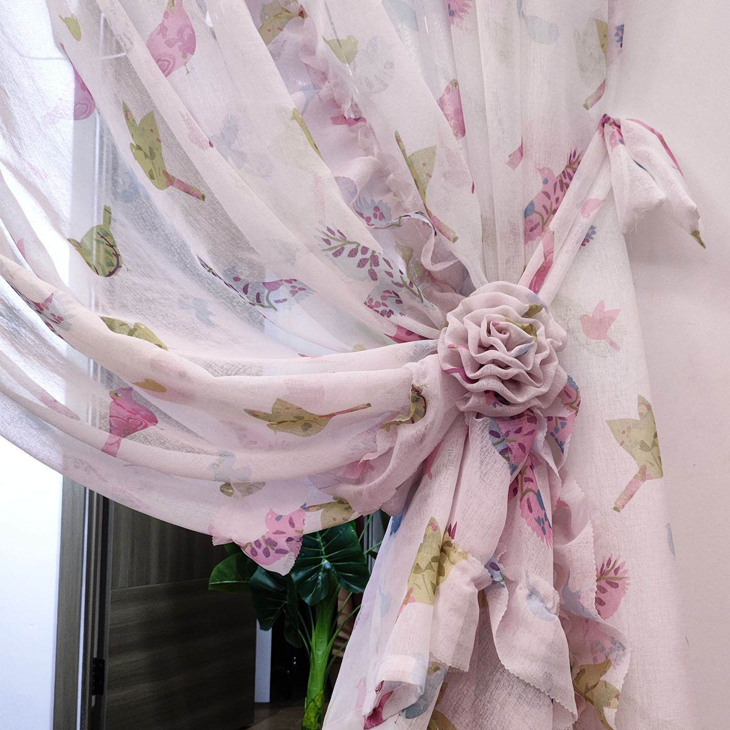 透光小鸟窗帘窗纱花边田园公主风格