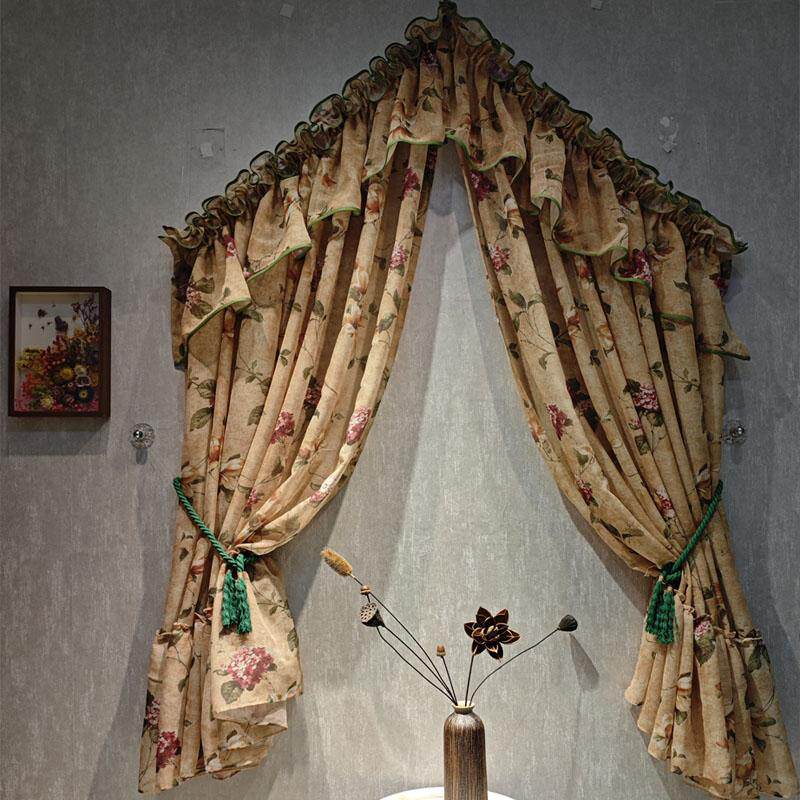 法式复古玫瑰花窗纱三角定制阁楼异型窗户田园风格窗帘