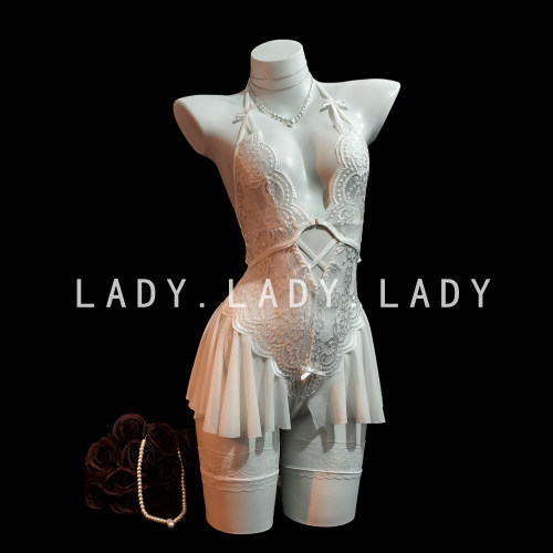 Lady性感睡衣女纯欲风御姐诱惑蕾丝镂空深V透视挂脖连体吊带qqny