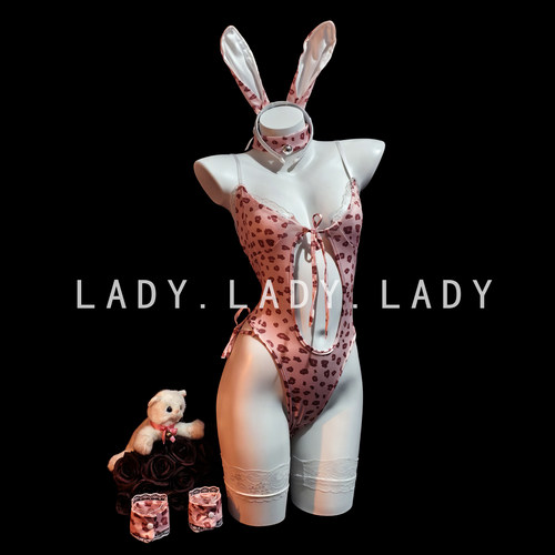 Lady粉色豹纹性感制服套装兔女郎cos连体衣约会战袍纯欲内衣趣情