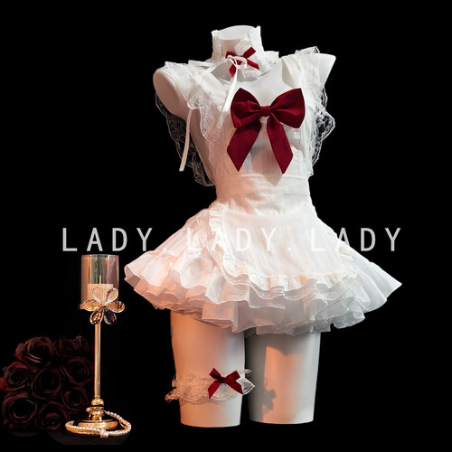 Lady白色纯欲性感cos女仆制服露背诱惑可爱蝴蝶结蓬蓬裙纯欲qqny