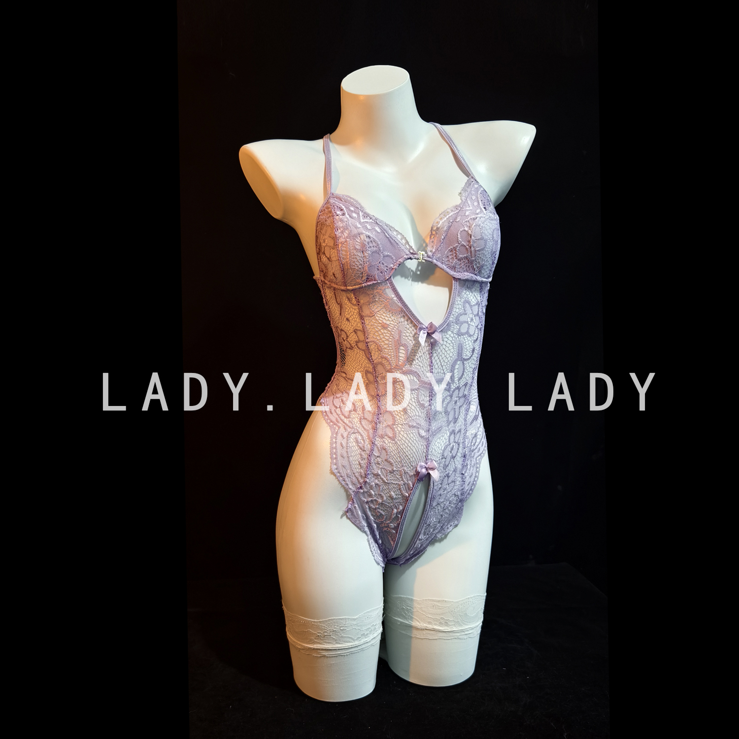 Lady性感蕾丝带胸垫连体衣镂空蝴蝶结纯欲情调趣味睡衣qqny内衣女