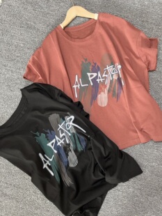 韩系24年夏 简约百搭字母印花女士T恤柔软宽松短款女生上衣短袖t