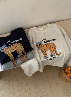 东大门25冬款 奥粒绒宽松短款加绒女卫衣头巾猎豹女士上衣长袖T恤