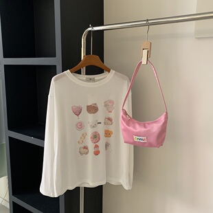 韩国东大门夏款轻薄柔软卡通KT猫防晒长袖衫圆领T恤女生打底衫女t