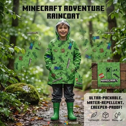 日单新款男孩最爱我的世界Minecraft卡通雨披 书包位学生儿童雨衣