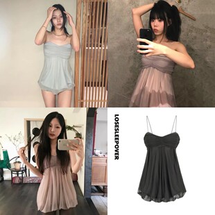 现货~Asa同款 LOSESLEEPOVER韩国设计师品牌纯欲风网纱吊带背心女