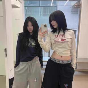 现货！韩国AEAE设计师品牌印花字母LOGO基础款长袖t恤女上衣潮流