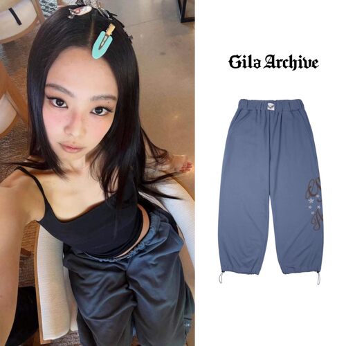 韩国潮牌Jennie同款gila archive星星烫钻字母舞蹈裤休闲裤卫裤