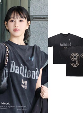 韩国潮牌Natty同款badblood做旧水洗复古宽松印花短袖T恤男女