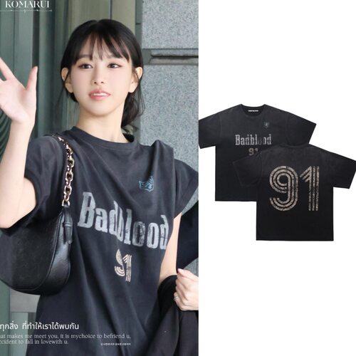 韩国潮牌Natty同款badblood做旧水洗复古宽松印花短袖T恤男女
