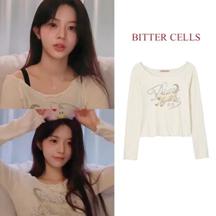 现货！韩国代购bittercells朴敏珠赵美延同款木耳边猫咪长袖t恤女