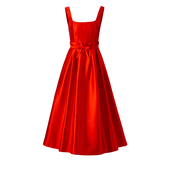 纯色红色迪家蝴蝶结褶皱大摆长款 霓裳羽衣 气质优雅显廋 背心裙