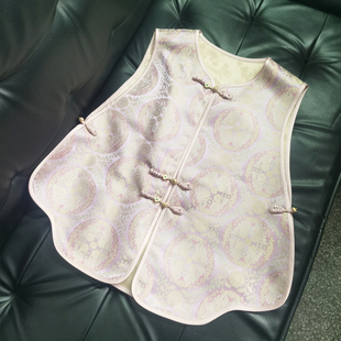 霓裳羽衣 粉紫色高端真丝宋锦新中式马甲背心新款改良国风女上衣