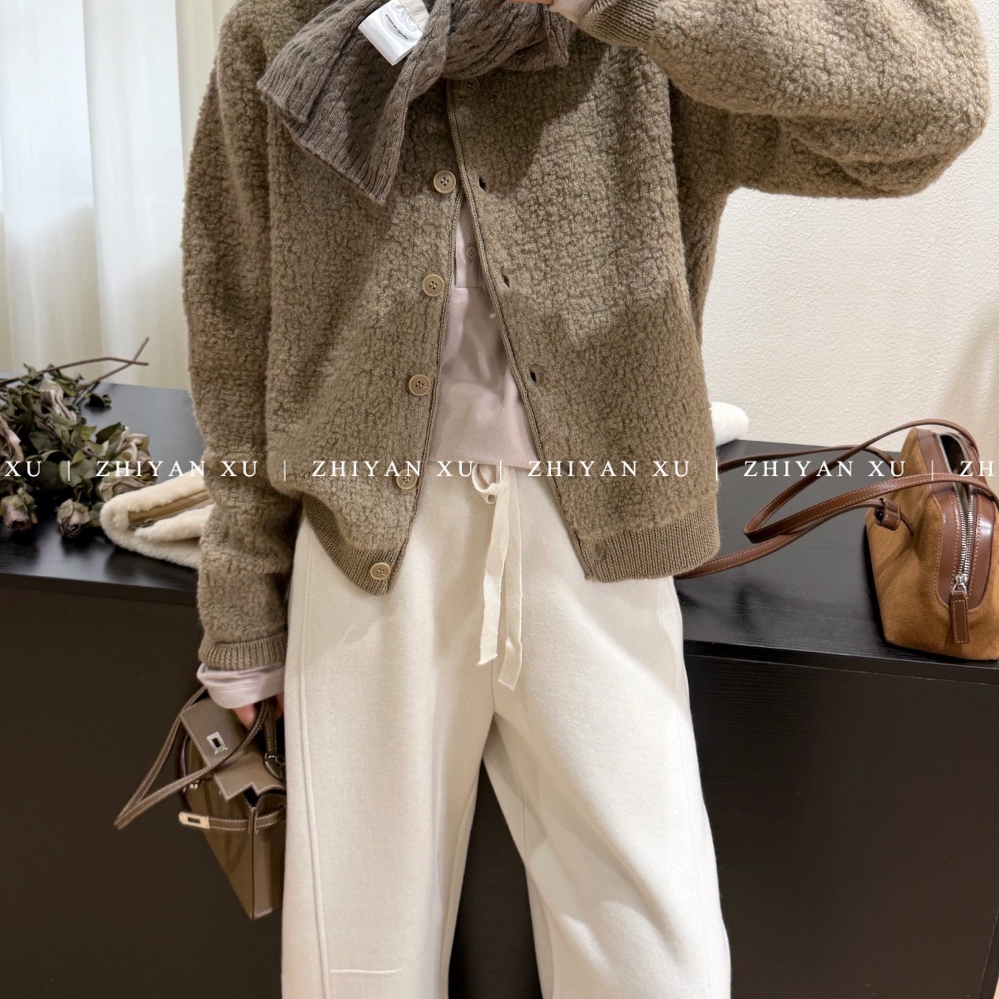 ZHIYAN XU|韩国冬季卡其色圈圈毛短外套百搭休闲减龄保暖宽松开衫,女装/女士精品,短外套,淘宝优惠券,粉丝福利购,淘宝优惠卷