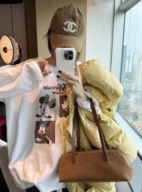 智研  韩国进口100%棉｜ 秋冬长款豹纹卡通米奇白色休闲洋气t恤