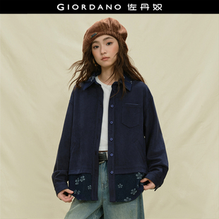 衬衫 仿麂皮拼接提花牛仔长袖 女18345226 佐丹奴2026年春季 设计师款