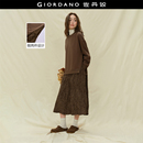 设计师款 裙子女假两件拼接印花下摆圆领连衣裙18465233 佐丹奴长袖