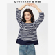 纯棉条纹宽松拼接一字领长袖 佐丹奴2026年春季 新款 t恤女13325772