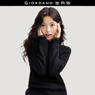 18354231 佐丹奴针织衫 女新款 软糯拼接花边黑色修身 圆领针织打底衫