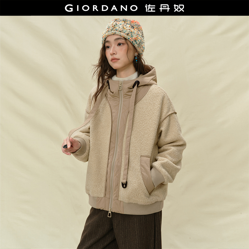 Giordano棉衣外套抽绳连帽