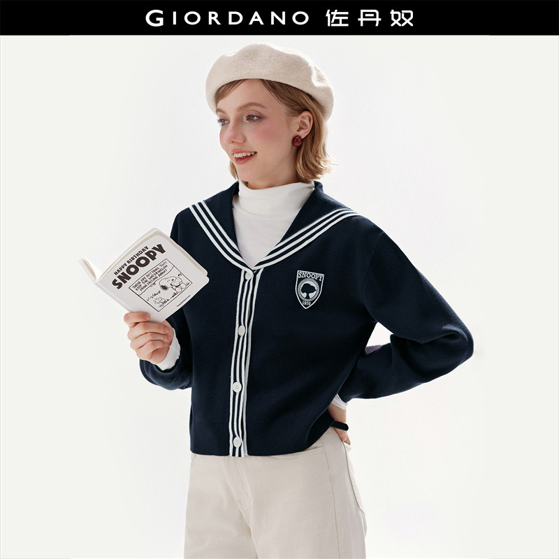 [史努比联名]佐丹奴女装新款绣章宽松撞色海军领针织开衫18355714,女装/女士精品,毛针织衫,淘宝优惠券,粉丝福利购,淘宝优惠卷