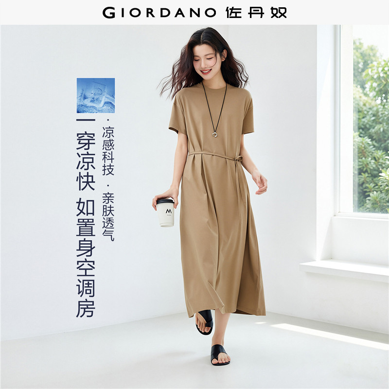 Giordano绑带T恤裙凉感连衣裙图片