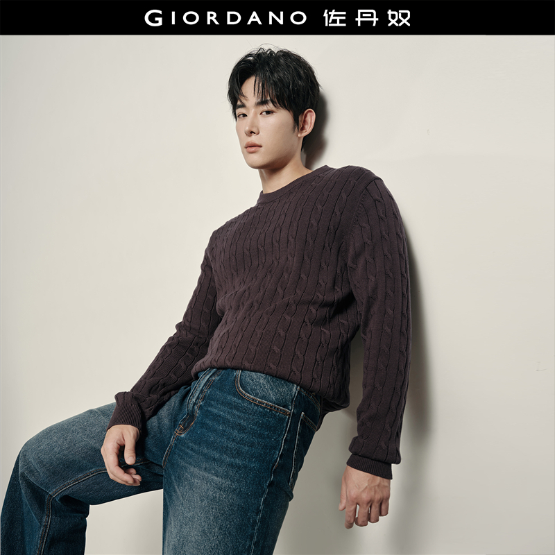 Giordano套头圆领扭花针织衫