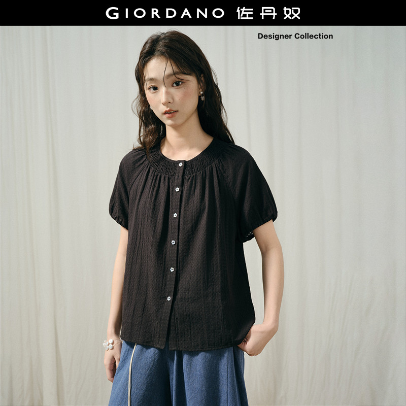 Giordano短袖纯棉衬衫打揽圆领图片