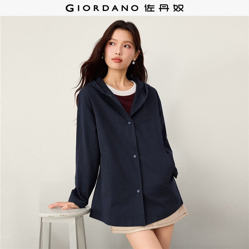 佐丹奴宽松夹克女2026秋冬新款纯棉可收腰连帽风衣外套女13376787