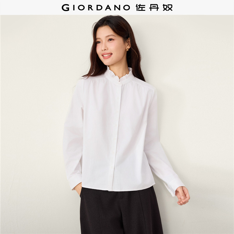 Giordano长袖衬衫木耳边小立领图片