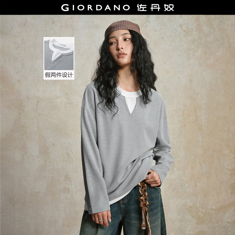 Giordano/佐丹奴假两件长袖T恤