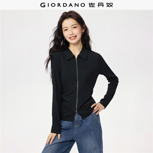 Giordano修身拉链开襟长袖POLO