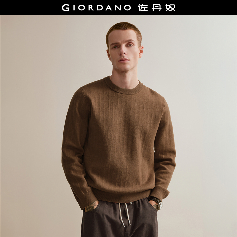 Giordano套头圆领暗条纹针织衫