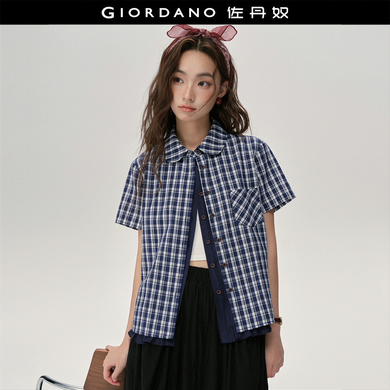 Giordano宽松短袖花边衬衫